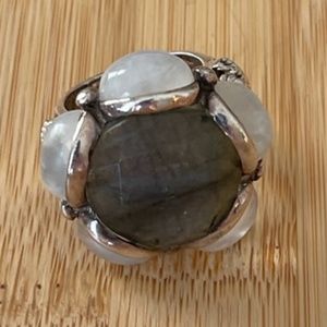 KumKum Labradorite And Moon Stone Silver Ring